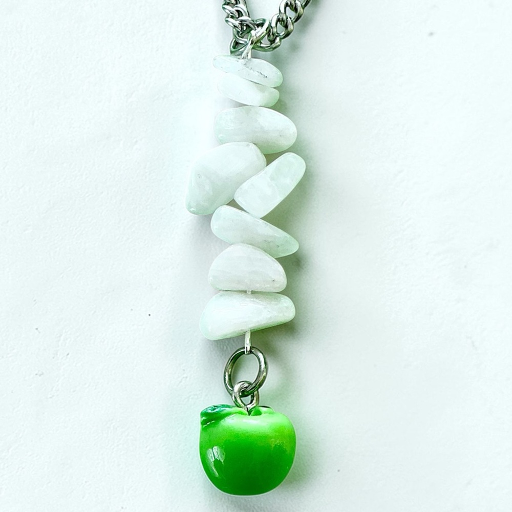 🆕 3D Green Apple and Gemstones Pendant Necklace-Stainless Steel